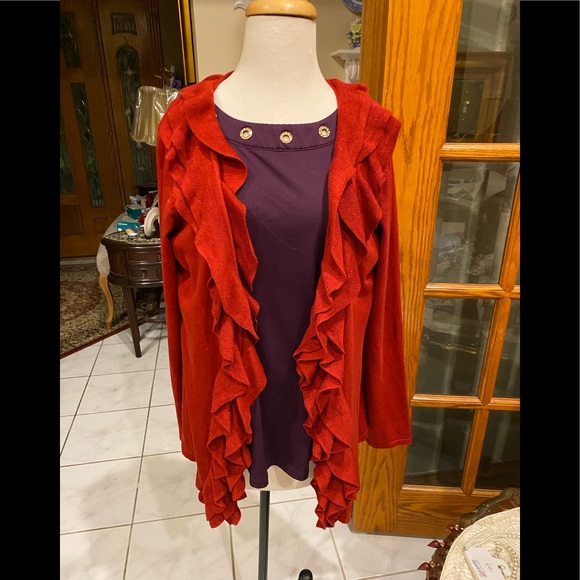 Grace Elements Sweaters - Red cardigan with front ruffles size M by Grace Elements